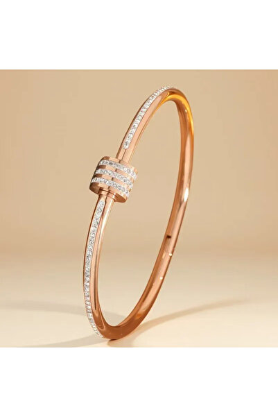 Peach Jewelry Γυναικείο βραχιόλι-χειροπέδα από ατσάλι τιτανίου με κύλινδρο κα...