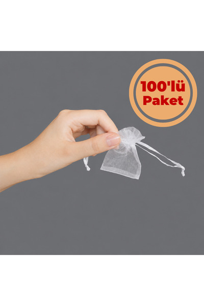 Renk İthalat Tül Kese Beyaz 5x7 cm 100'lü Paket Altın Takı Kına Çerez Kuruyem...