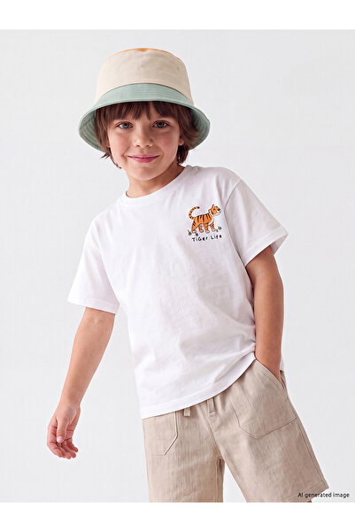 LC Waikiki Alita City Men's T-Shirt with Tiger Print on a Contrast Color Back...