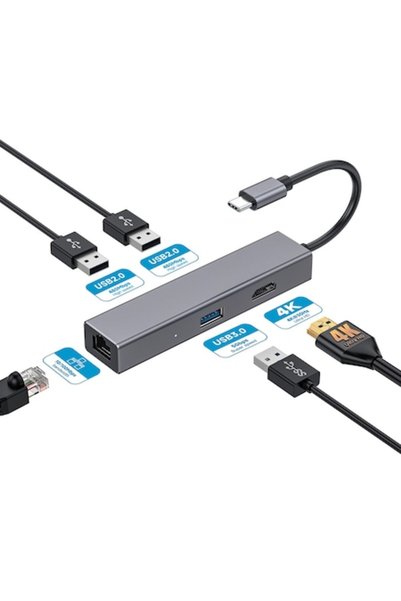 DAMAIU Stație de andocare USB-C 5-în-1, HDMI 4K, Ethernet LAN RJ45, USB 2.0, ...