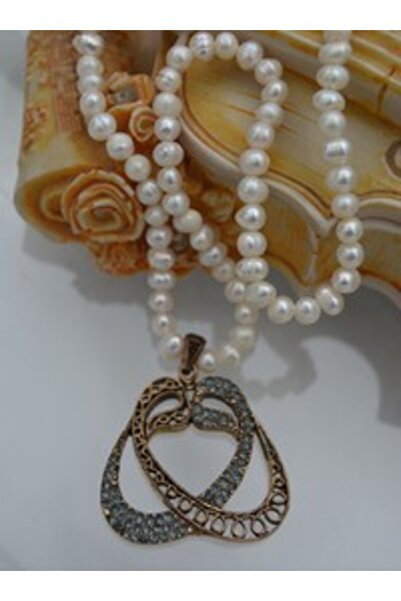 Stoneage Real Pearl Corded Vav Letter Necklace - White -