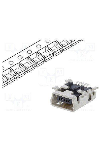 OEM Conector USB B mini ECE ESB34101002Z, soclu, SMT, PIN 5, orizontală