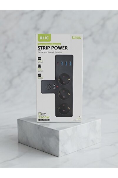 Blic Aura Akse Termal Akım Korumalı 3'lü Priz | 3x USB + 1x Type-C PD 20W Hız...