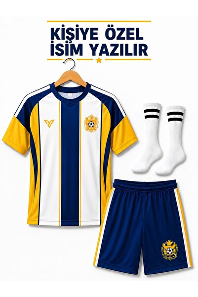 yenteks İsim Yazılır Sarı-Lacivert Çocuk Futbol Forması Takımı Çorap Hediyeli