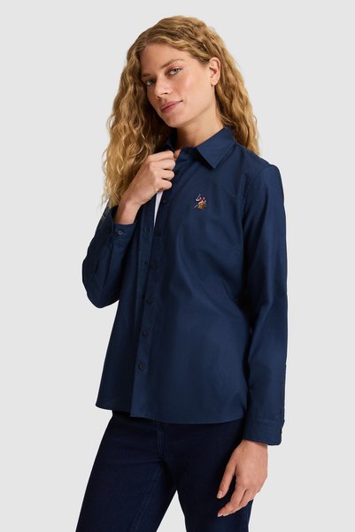U.S. Polo Assn. قميص نسائي أساسي بأكمام طويلة باللون الأزرق الداكن 50320186-VR033