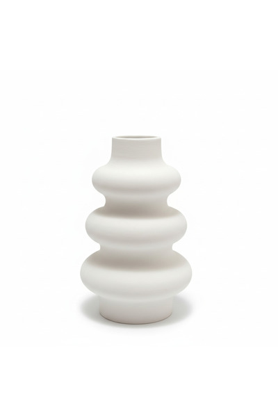 Çini Bisküvi Ham Vazo – Modern 3 Boğumlu / Katmanlı Form – Seramik ve Çini Boyama Hobi Objesi (23 cm)