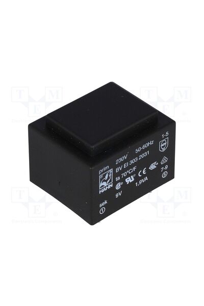 OEM Transformator capsulat HAHN BVEI3032031, 1.9VA, 230VAC, 9V, 211mA, PCB, BVEI