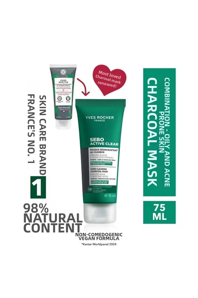 Yves Rocher Charcoal Mask Anti-Oily and Acne-Prone Skin 75 ml