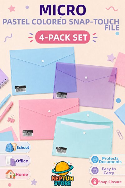neptünstore ملف ميكرو بألوان الباستيل مقاس A4، 4 ألوان باستيل