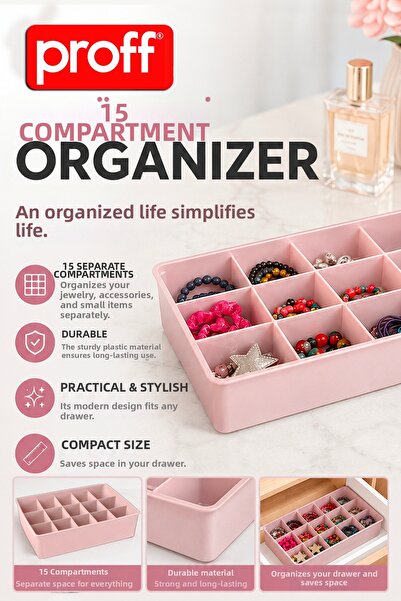 Proff 15 Compartment Jewelry Makeup Drawer Organizer Cosmetic Accessory Organ...