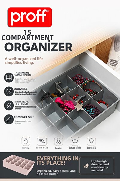 Proff 15 Compartment Jewelry Makeup Drawer Organizer Cosmetic Accessory Organ...