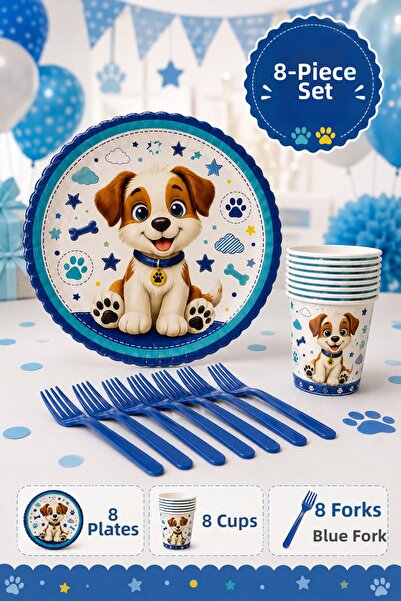Baloncu Nene Cute Dog Themed Birthday Party Set for 8 People, 24 Pieces, Card...