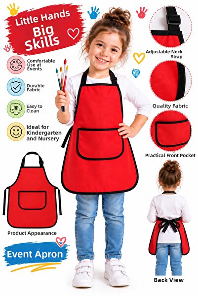Leiste Red Kids Apron with Pockets Painting Activity Apron Washable Nursery K...