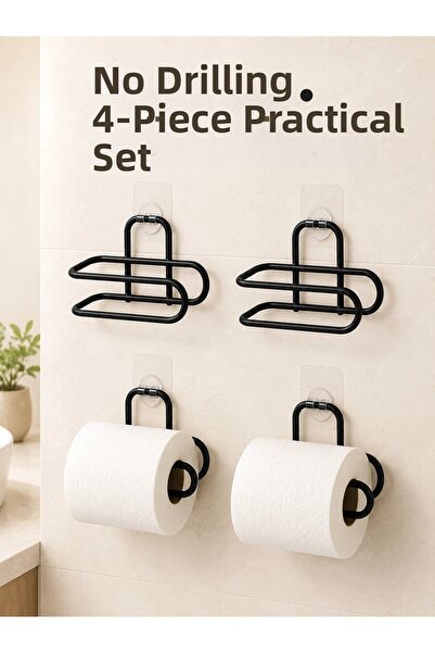 ARMÜZ Black 4 Pieces Metal Toilet Paper Holder Self-Adhesive Mounting Without...
