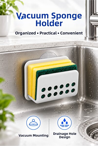 Monteor Vacuum Sponge Holder with Drain Holes Sink Organizer Including Sponge