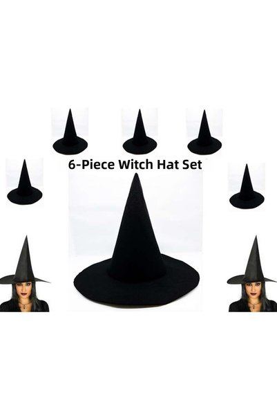 naque Black Witch Hat Felt Adult Size 6 Pieces