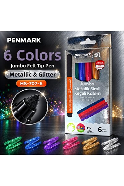 Art Tone Jumbo Metallic Glitter Felt Tip Pen Set 6 Colors Package Special Colors