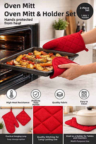 Helen's Home Set of 2 Heat Resistant Oven Gloves and Potholders