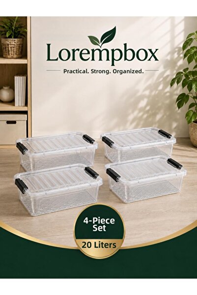 LOREMPBOX مجموعة صناديق تخزين قابلة للقفل سعة 20 لتر - صندوق منظم شفاف قابل ل...