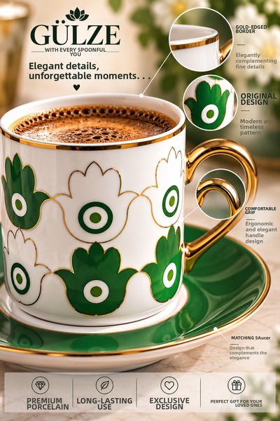 GÜLZE Signature Collection / Modern Series / Mira Model 2-Person Coffee Cup Set (Fine Bone Porcelain)