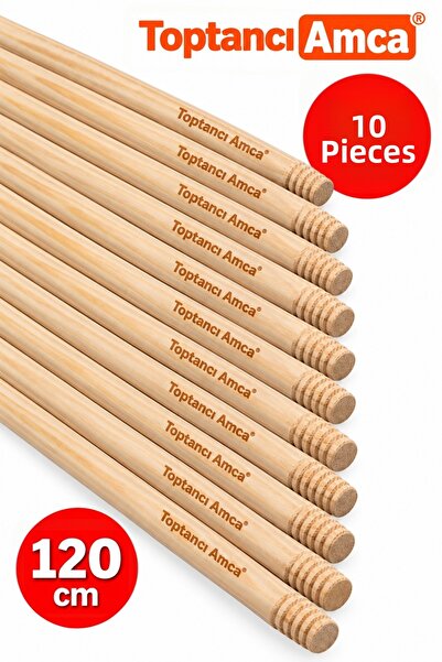 Toptancı Amca 10 Pieces of 120 cm Wooden Handles – for Brooms, Mops, and Clea...