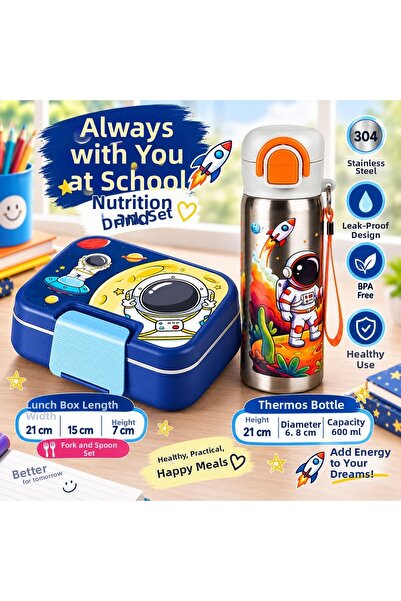 BuradaBuldun Titiz Steel Lunch Box and 600 ml Steel Thermos Flask Set Astrona...