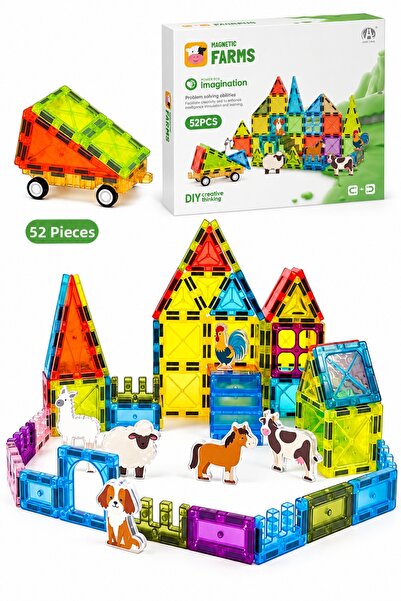 TUENGİ STORE 52 Pieces Magnetic Building Blocks Farm Animals Themed Education...