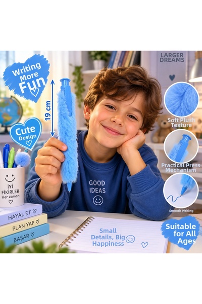 seymen bıçakçılık 19 cm Furry Pen Cute Plush Pen Children's Student Stationer...