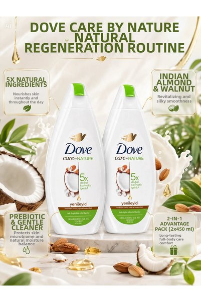 Dove Care by Nature Moisturizing Shower Gel 2 Pack 5X Natural Source Ingredie...