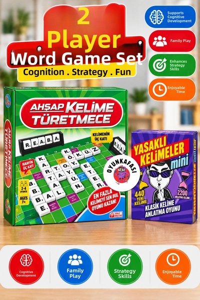 OYUNKAFASI Set of 2 Wooden Word Derivatives and Banned Words Mini 2-Pack Word...