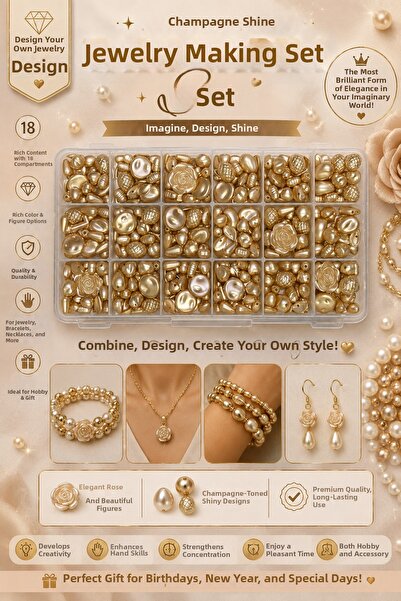 By MO Accessories Σετ κατασκευής κοσμημάτων από χρυσό σαμπάνιας με 18 θήκες –...