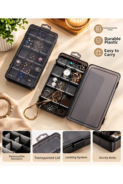 Generic Brand Smoked 4-piece 15-compartment necklace ring jewelry organizer w...