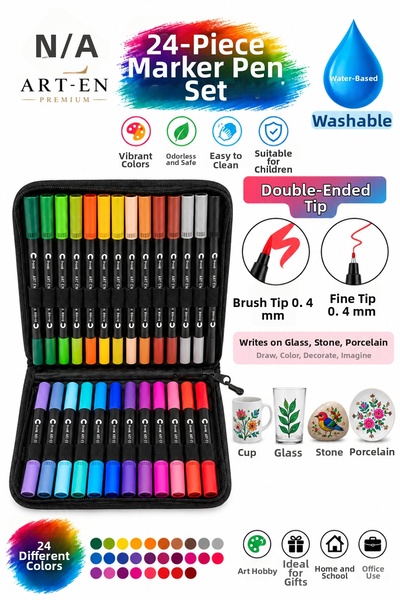 Art-en 60-Piece Double-Ended Brush and 0.4 mm Fine Tip Marker Pen Set with Bag