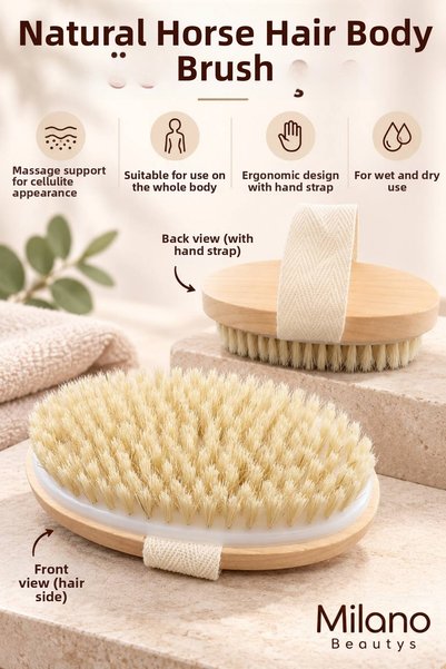 MİLANO BEAUTYS Natural Horsehair Cellulite Brush |   Dry Brushing |   Peeling...