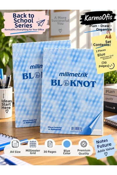 KarmaOfis A4 Blue Millimeter Grid Notepad 30 Sheets |   2 Options Available