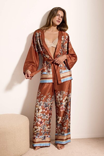 Trendyol Collection Multi Color Premium Floral Satin Woven Pajama Set Thmaw27...