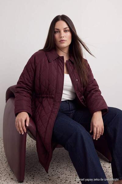 Trendyol Collection Palton matlasat supradimensionat, în carouri, cu guler, c...