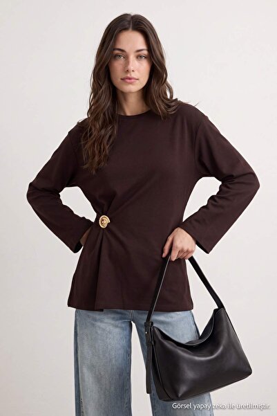 Trendyol Modest بني داكن عادي محبوك بشكل مسطح TCTAW26UK00000