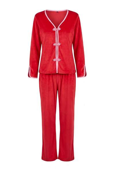 Trendyol Collection Red Chinese Button Knitted Pajama Set Thmaw27Pt00154