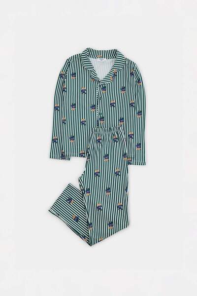 TRENDYOLKIDS Nefti Green Soft Textured Unisex Kinder-Pyjama-Set mit Hemdkrage...