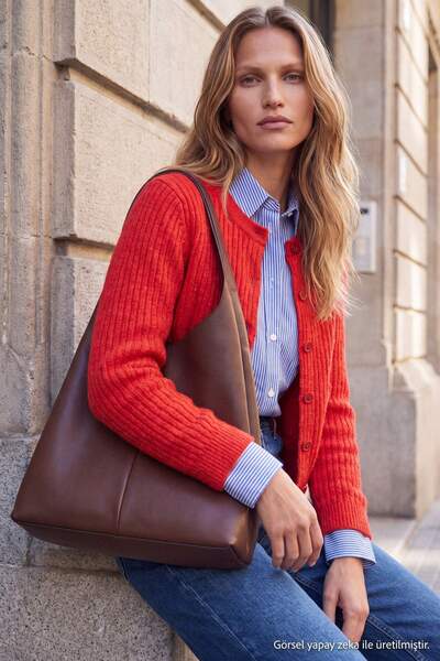 Trendyol Collection Wardrobe Essentials Red Alpaca Wool Basic Knitwear Cardig...