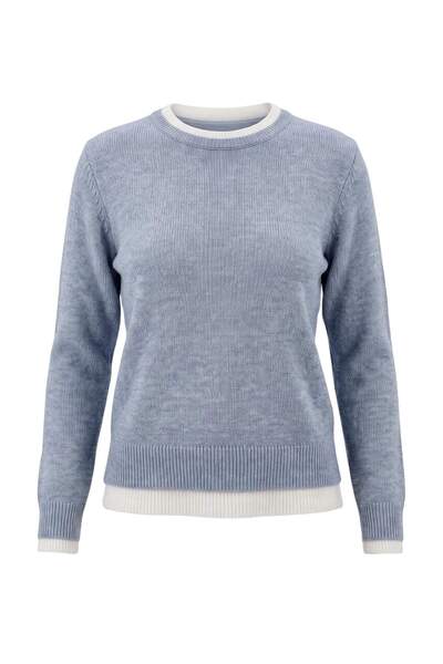 Trendyol Collection Wardrobe Essentials Blue Soft Textured Color-Blocked Crew...