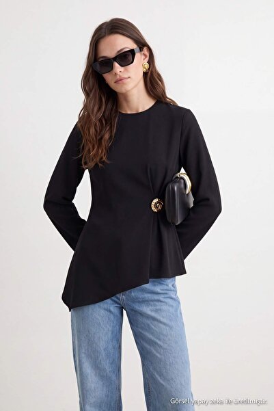 Trendyol Modest تونيك كريب عادي أسود TCTAW27UK00007