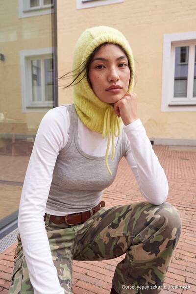 Trendyol Collection Lime Soft Textured Anthracite Tie-Back Knitwear Balaclava...