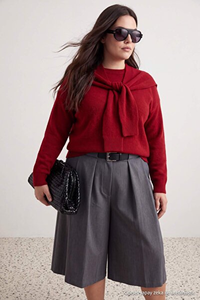 Trendyol Curve Red Soft Textured Shawl Knitwear Sweater Tbbaw27An00023