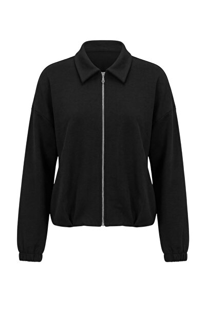 Trendyol Collection Black Soft Touch Polo Collar Zippered Oversize Cut Knitte...