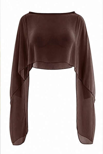 Trendyol Curve Braune, asymmetrisch geschnittene, ungefütterte Chiffon-Cape-P...