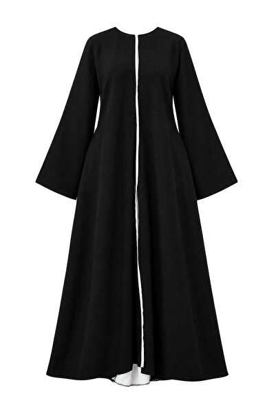 Trendyol Modest Υφαντό φόρεμα και ολόσωμη φόρμα με μαύρο λινό υλικό, λωρίδες ...