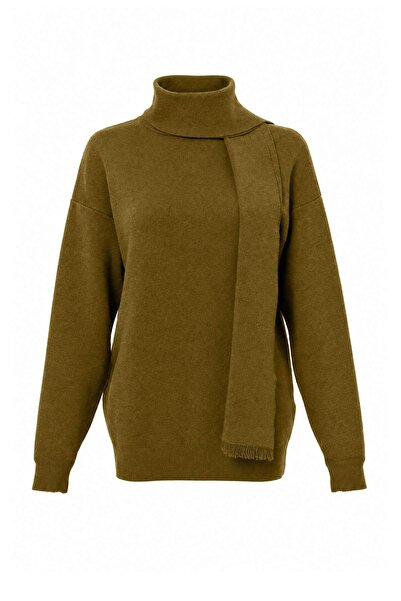 Trendyol Modest Oil Green Plain Knitwear Soft Textured Shawl with Tie Detail ...