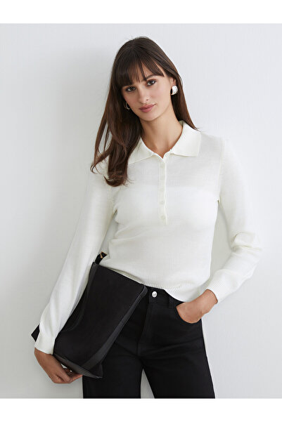 LC Waikiki Nevavm Lcw Vision Ecru Polo Collar Women's Knitwear Sweater with a...